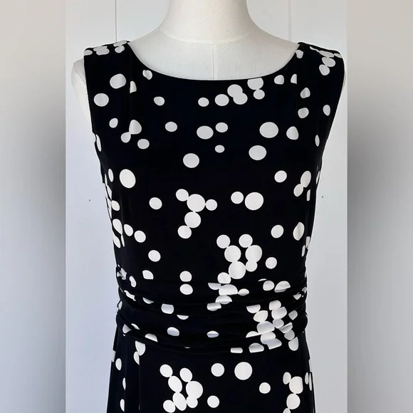 Jessica Howard Polka-Dot‎ Midi Dress Ruched Waist Sleeveless A-Line Size 10 - Picture 2 of 8